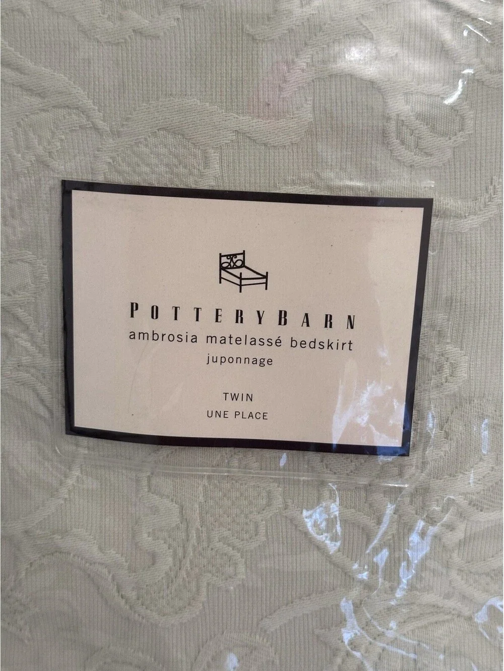 Pottery Barn Ambrosia Matelasse 100% Cotton LEAF Green TWIN Bedskirt NEW